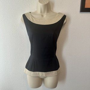 Kate Spade Sz 12 Large Black Ivory Sleeveless Peplum Top Boat Neck Colorblock